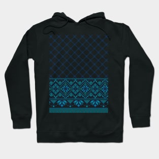 Palestinian Arabic Kufiya Keffiyeh or also called Hatta Traditional Pattern with Tatreez Embroidery Art Design Blue Hoodie